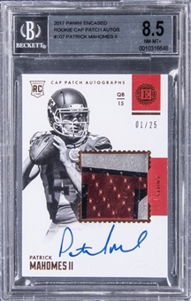 2017 Panini Encased "Rookie Cap Patch Autographs" #107 Patrick Mahomes II Signed Patch Rookie Card (#01/25) - BGS NM-MT+ 8.5/BGS 10